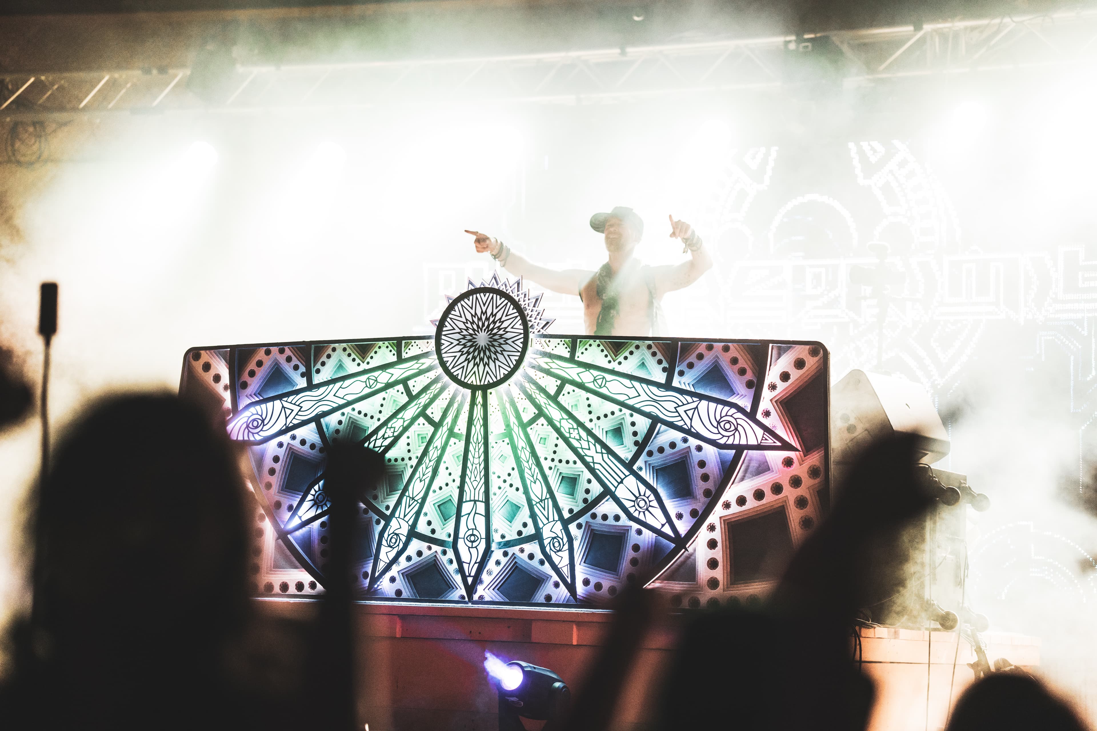 Sunshine DJ facade — illuminated panoramic stage installation